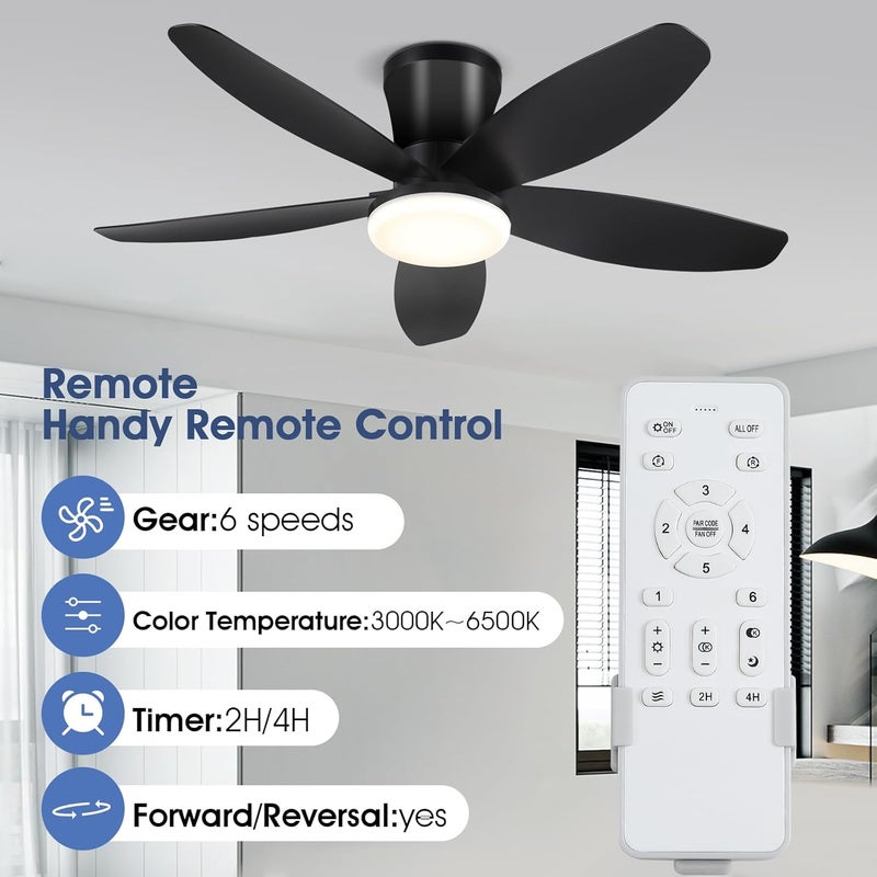 Surtime Ceiling Fans with Lights-36 Low Profile Ceiling Fan with Light and Remote/APP Control,Flush Mount,DC Reversible,LED Dimmable Blakc Ceiling Fans for Bedroom,Indoor/Outdoor Patio Use - Image 2